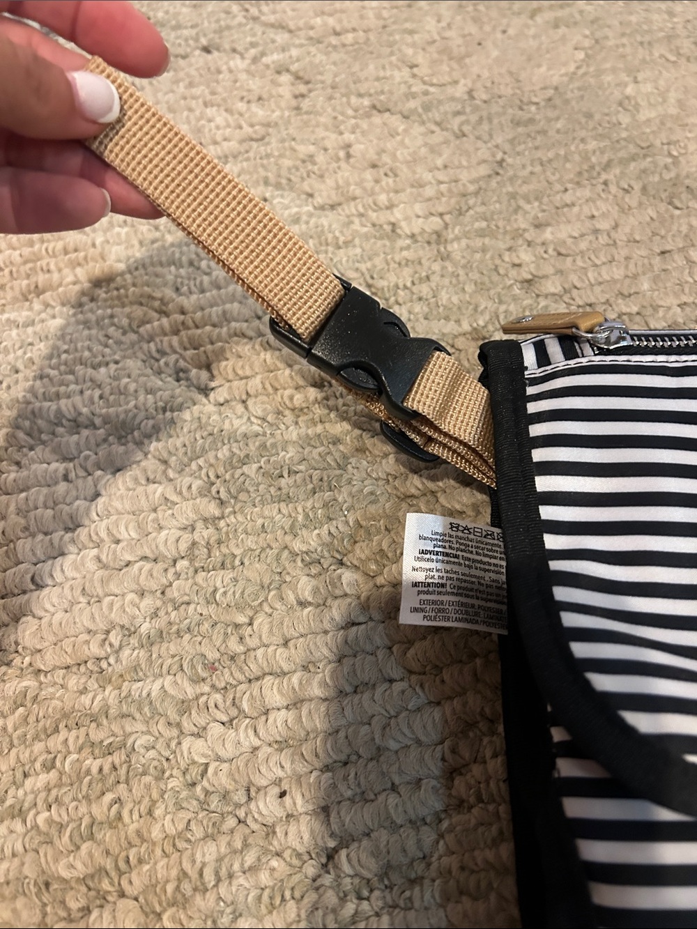 Skip Hop Black & White Striped Men's Toiletry Bag with Tan Accents - Picture 3 of 11